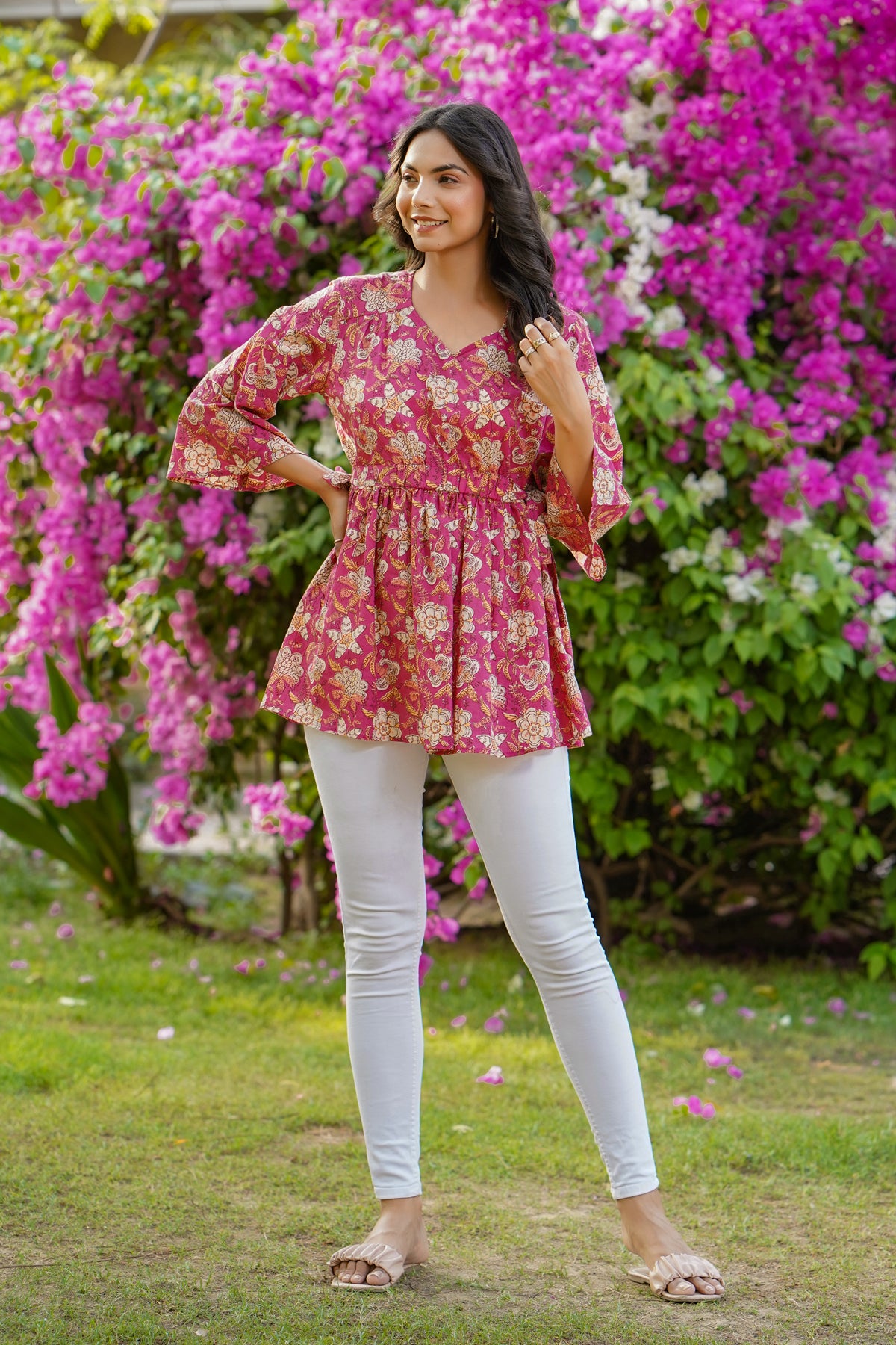 Buttercup floral Pink Short Kurti