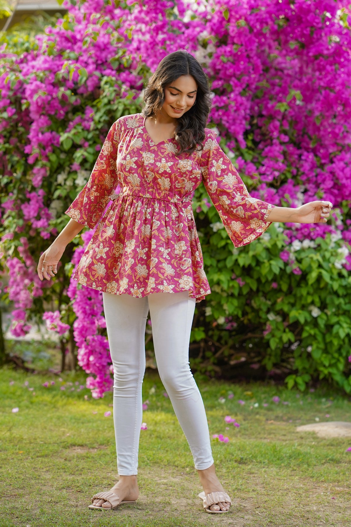 Buttercup floral Pink Short Kurti