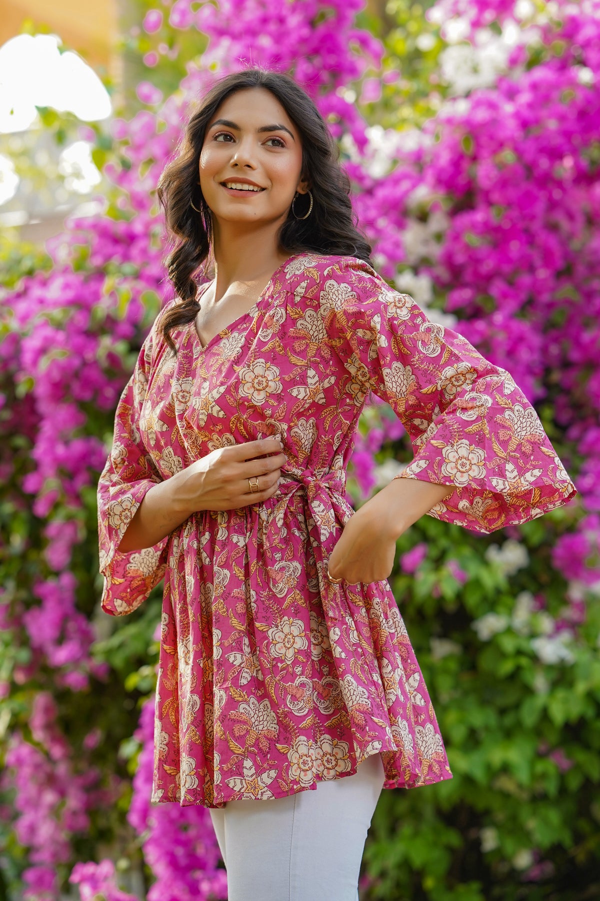 Buttercup floral Pink Short Kurti