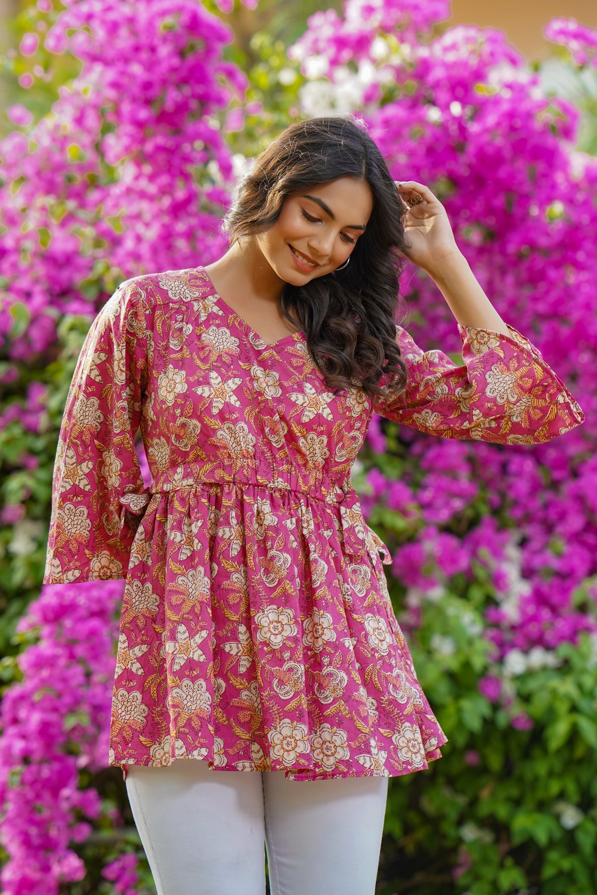 Buttercup floral Pink Short Kurti