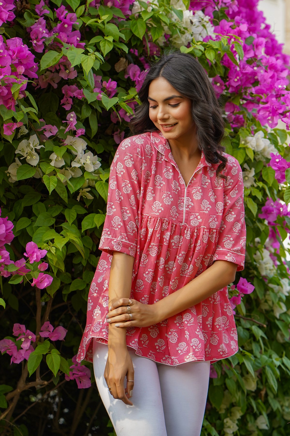 Blossoms on Pink Short Kurti