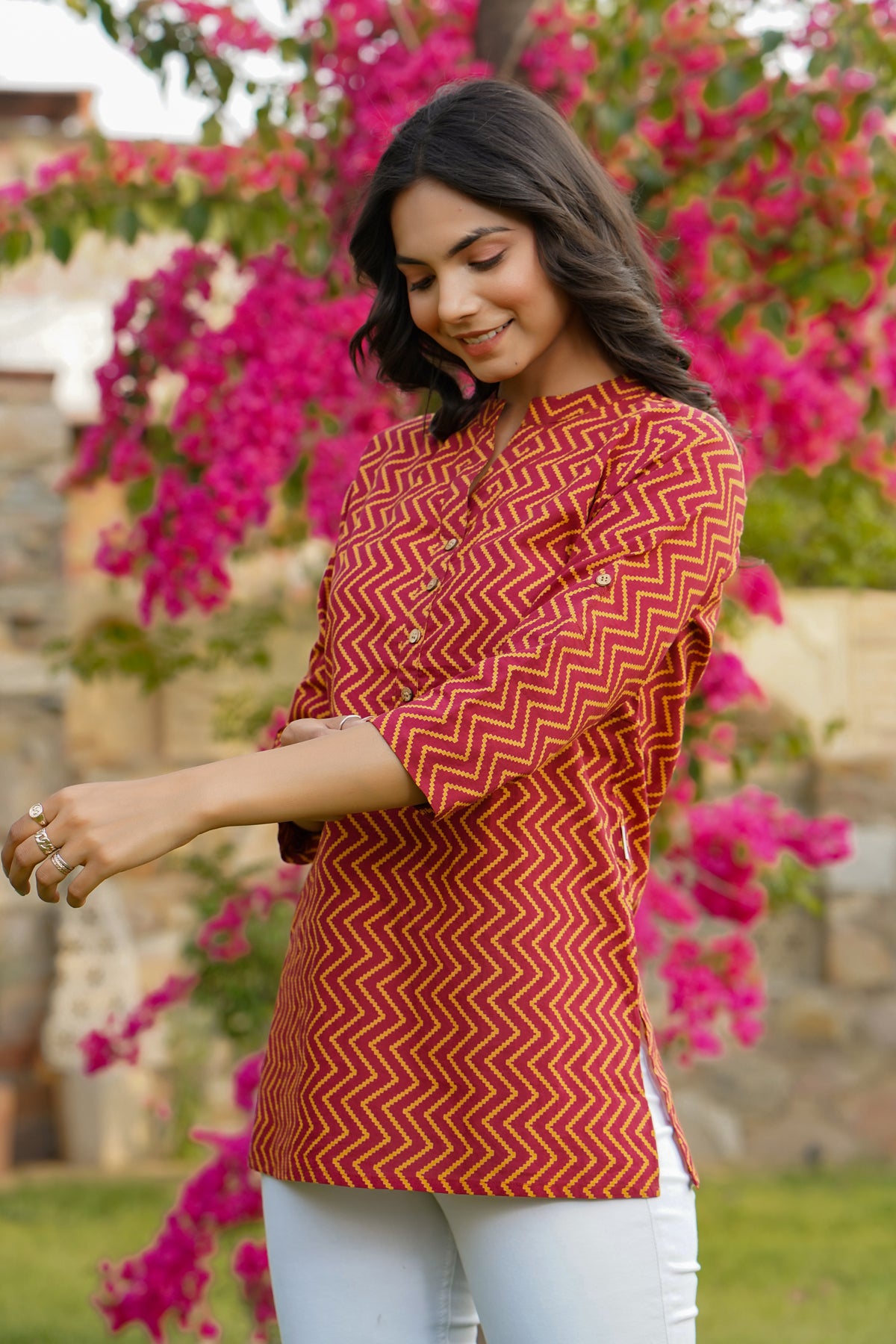 Zigzag on Maroon Short Kurti