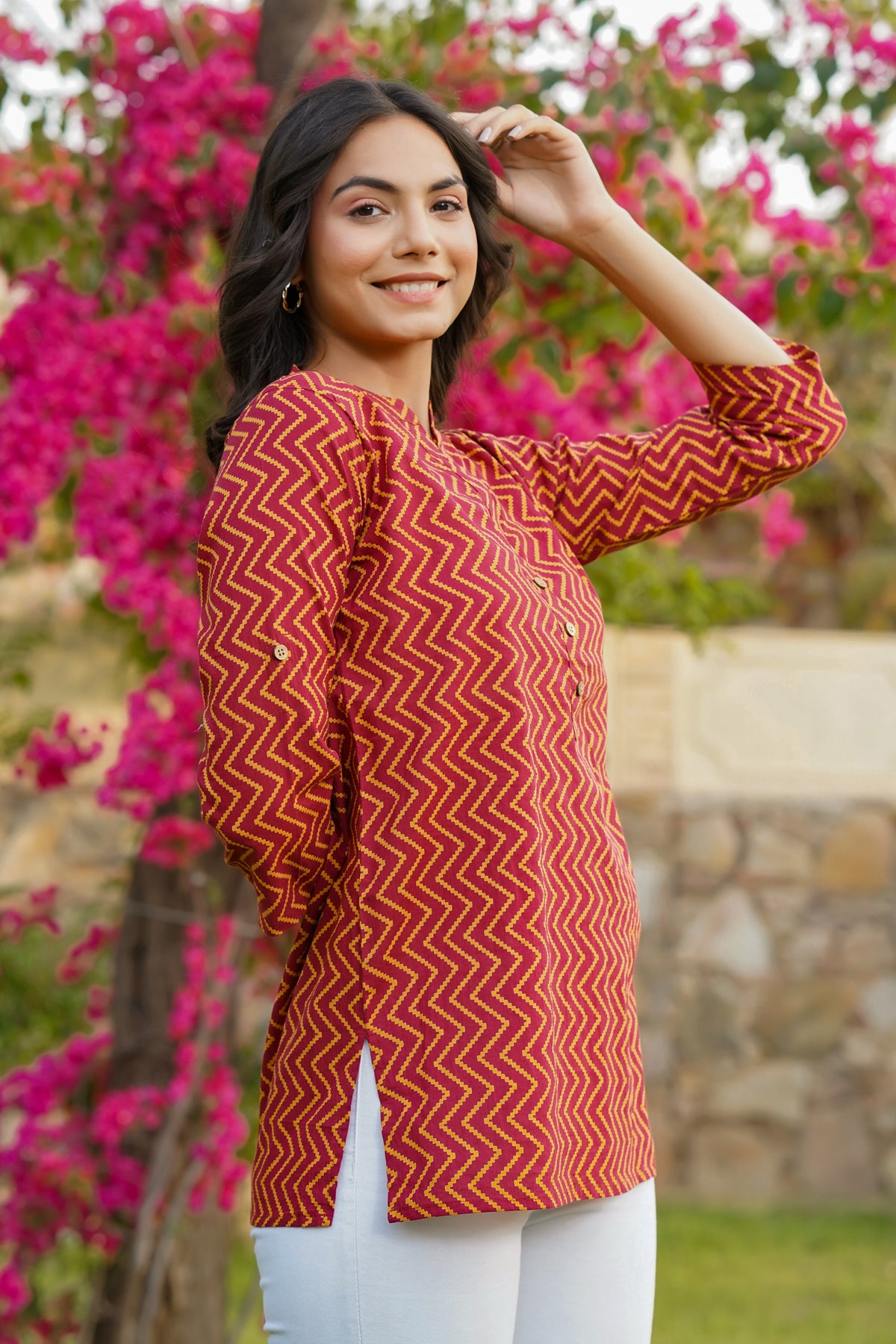 Zigzag on Maroon Short Kurti