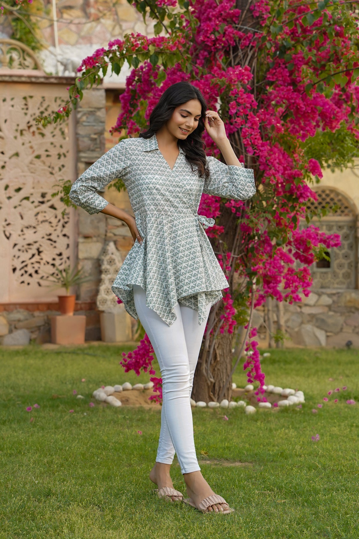 Gardenia on Off-white Short Kurti