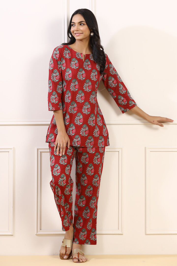 Paisley on Maroon Cotton Loungewear Top Set