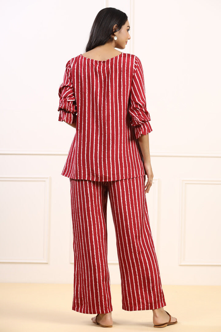 Stripes on Silk Maroon Co-ord Set