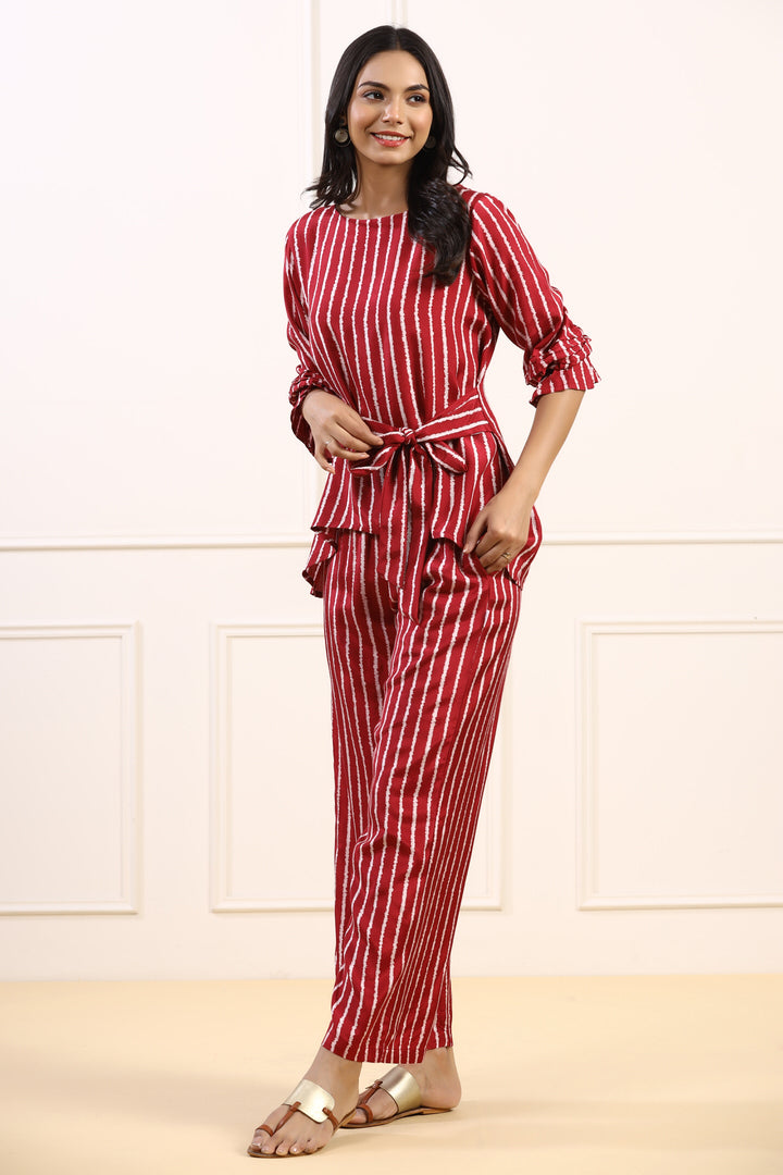 Stripes on Silk Maroon Co-ord Set