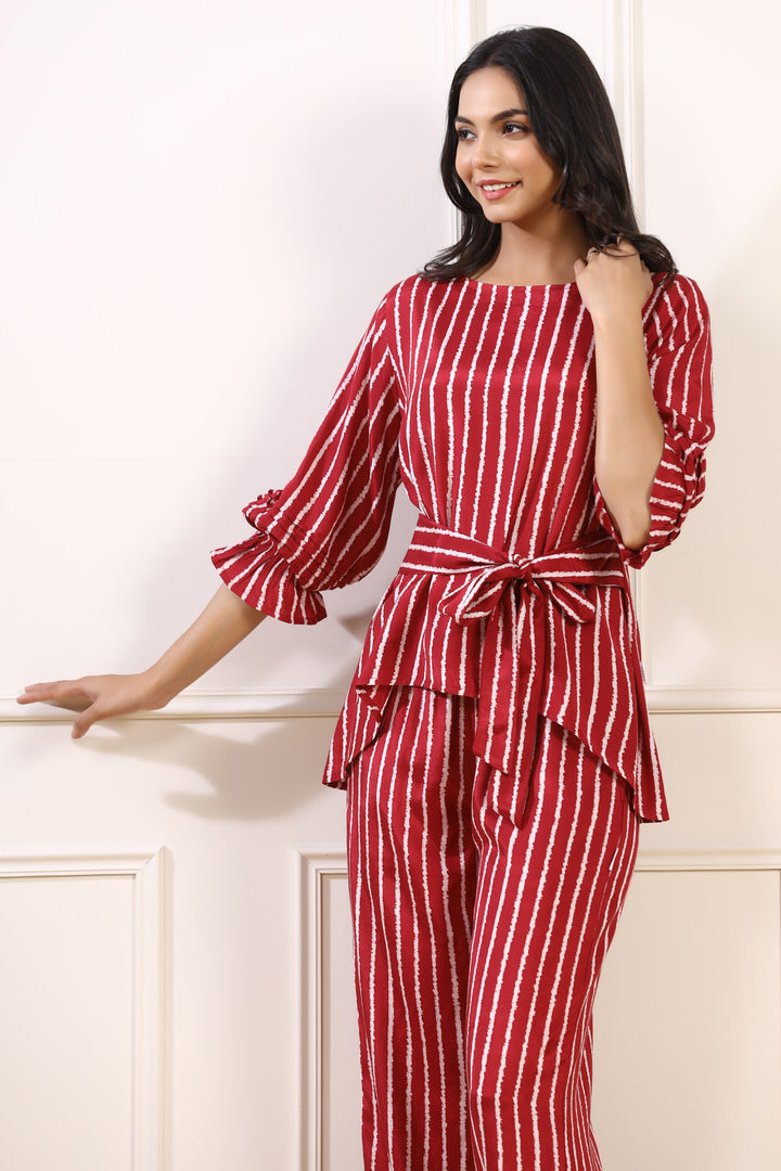 Stripes on Silk Maroon Co-ord Set