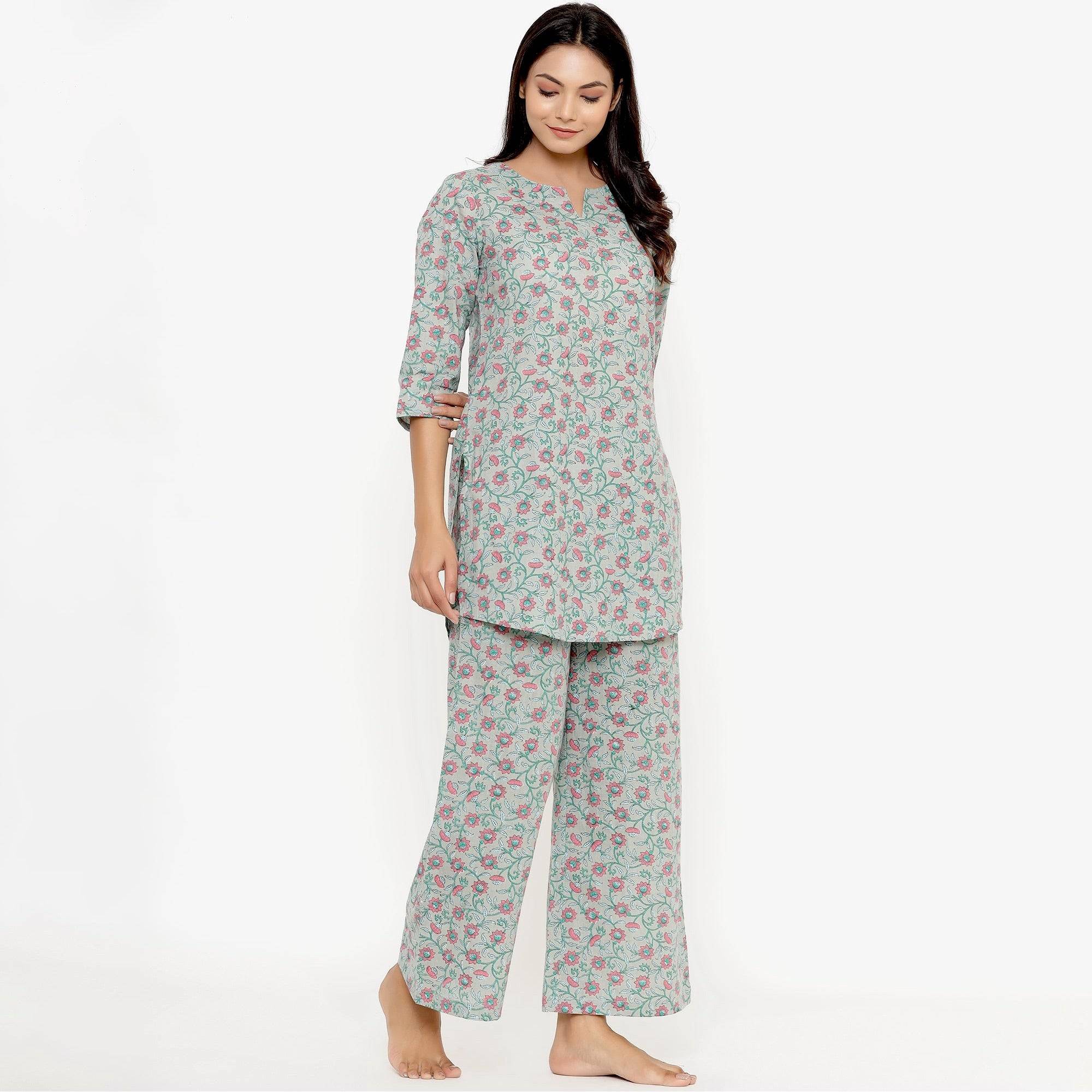 Delicate Jaal On Grey Loungewear