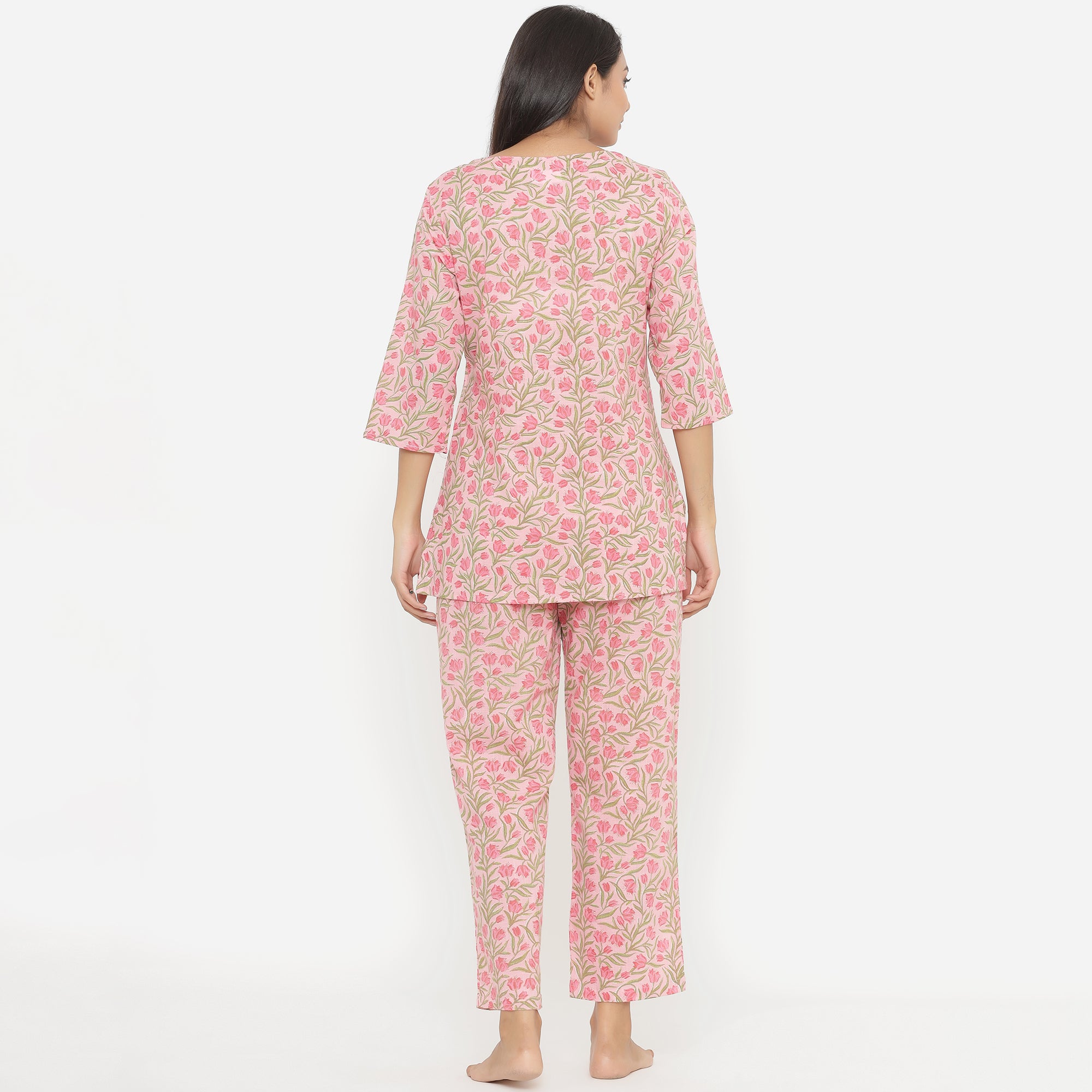 Flowers on Pink Loungewear Top Set