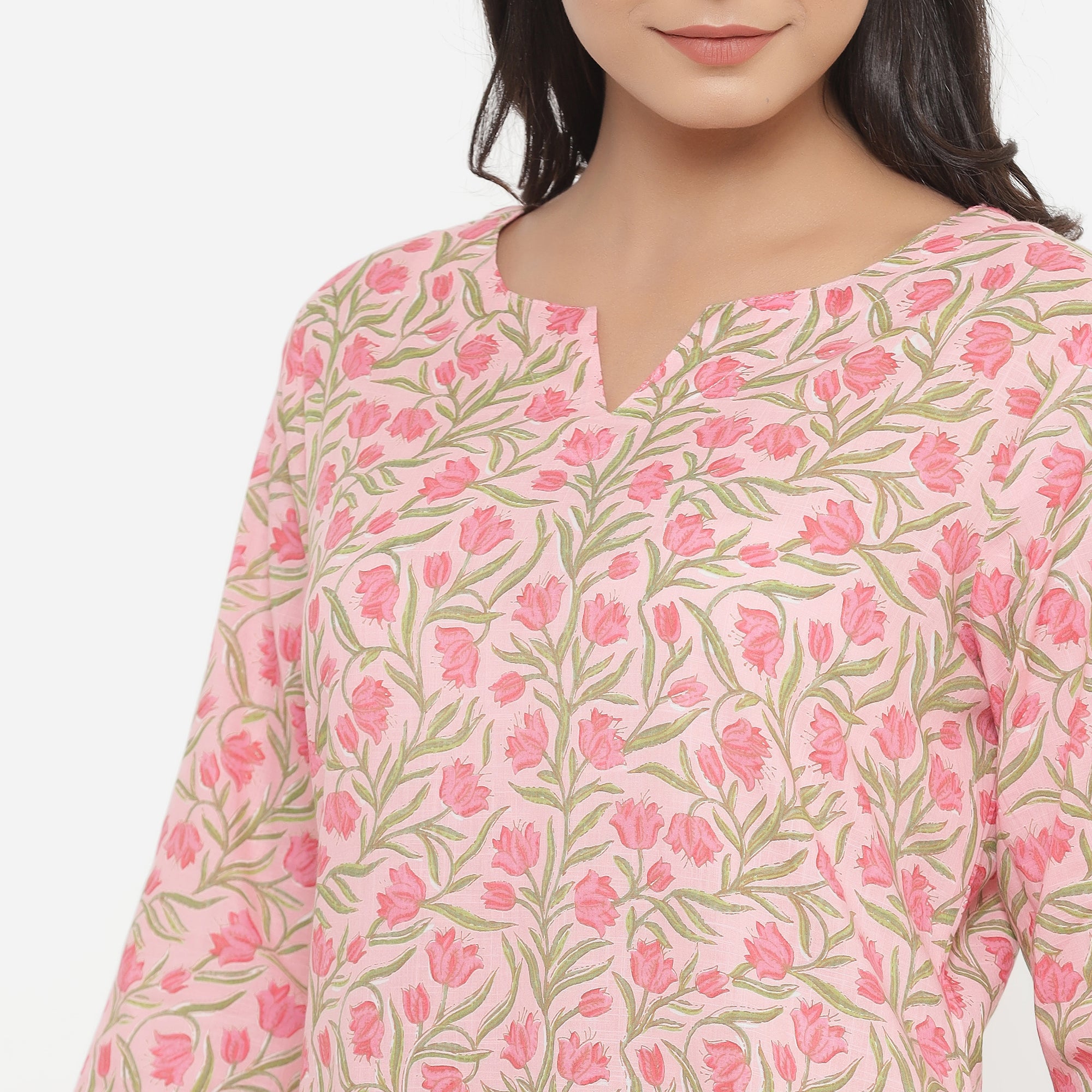 Flowers on Pink Loungewear Top Set