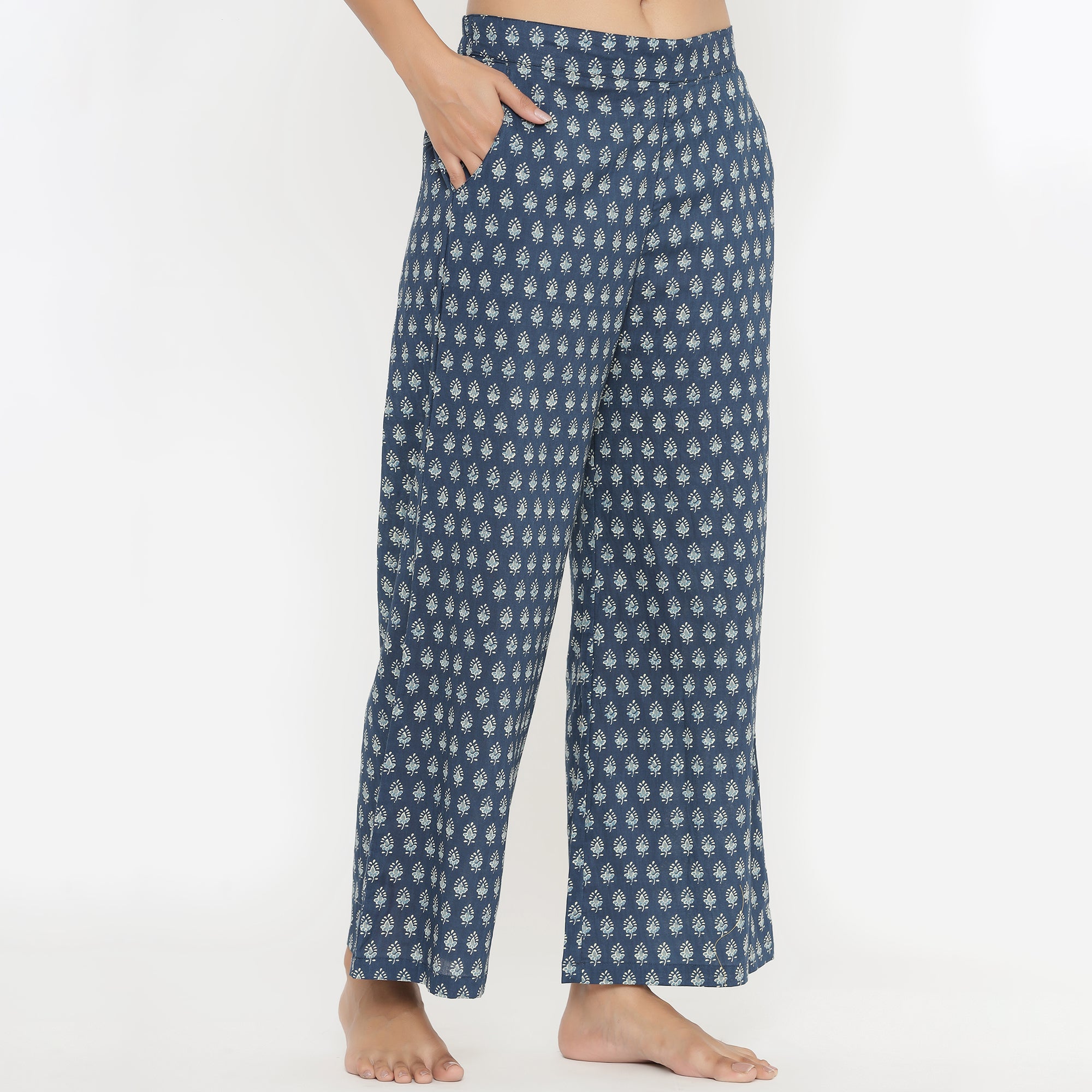 Petite Fleurs on Blue Loungewear Top Set