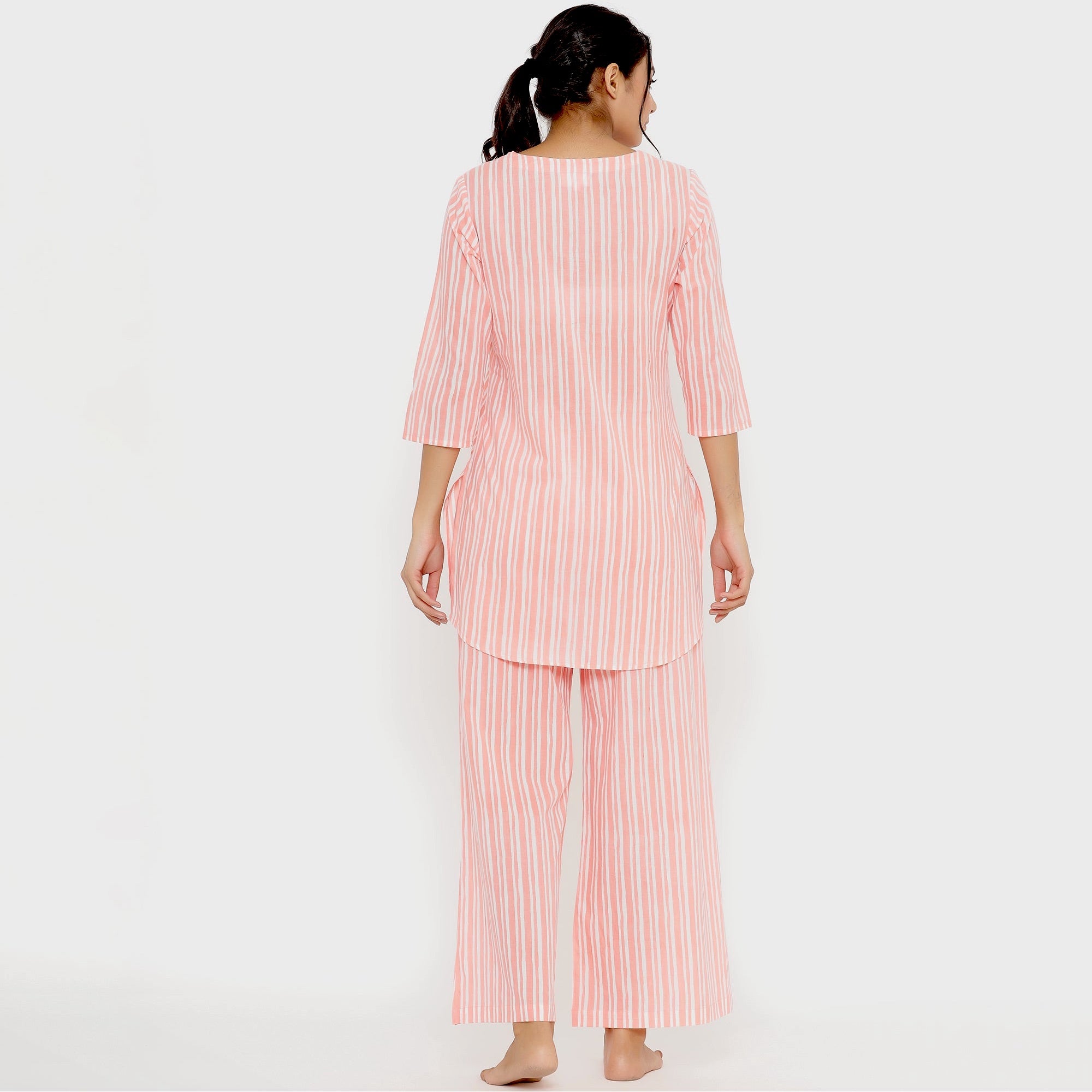 Vertical Stripes On Pink Loungewear Top Set