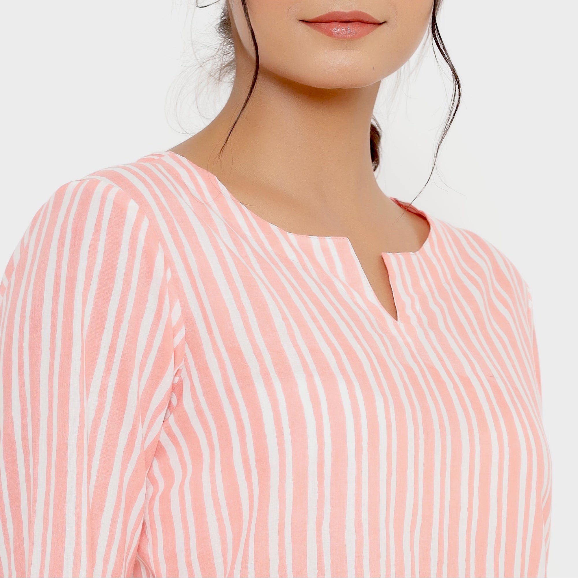 Vertical Stripes On Pink Loungewear Top Set