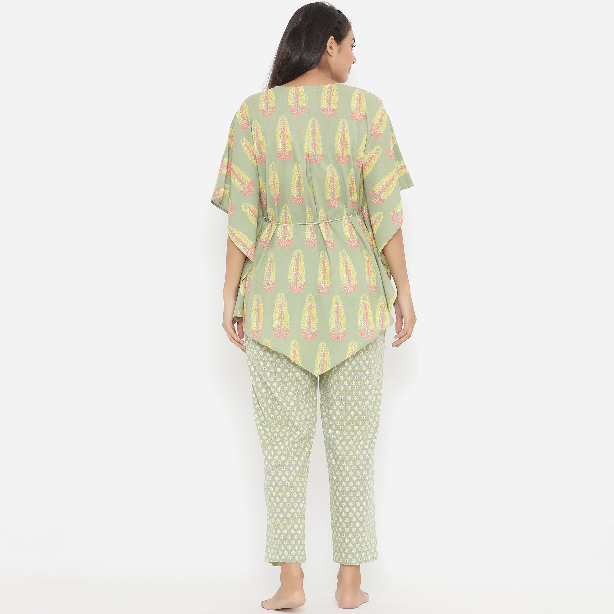 Statement Motif On Green Kaftan Pyjama