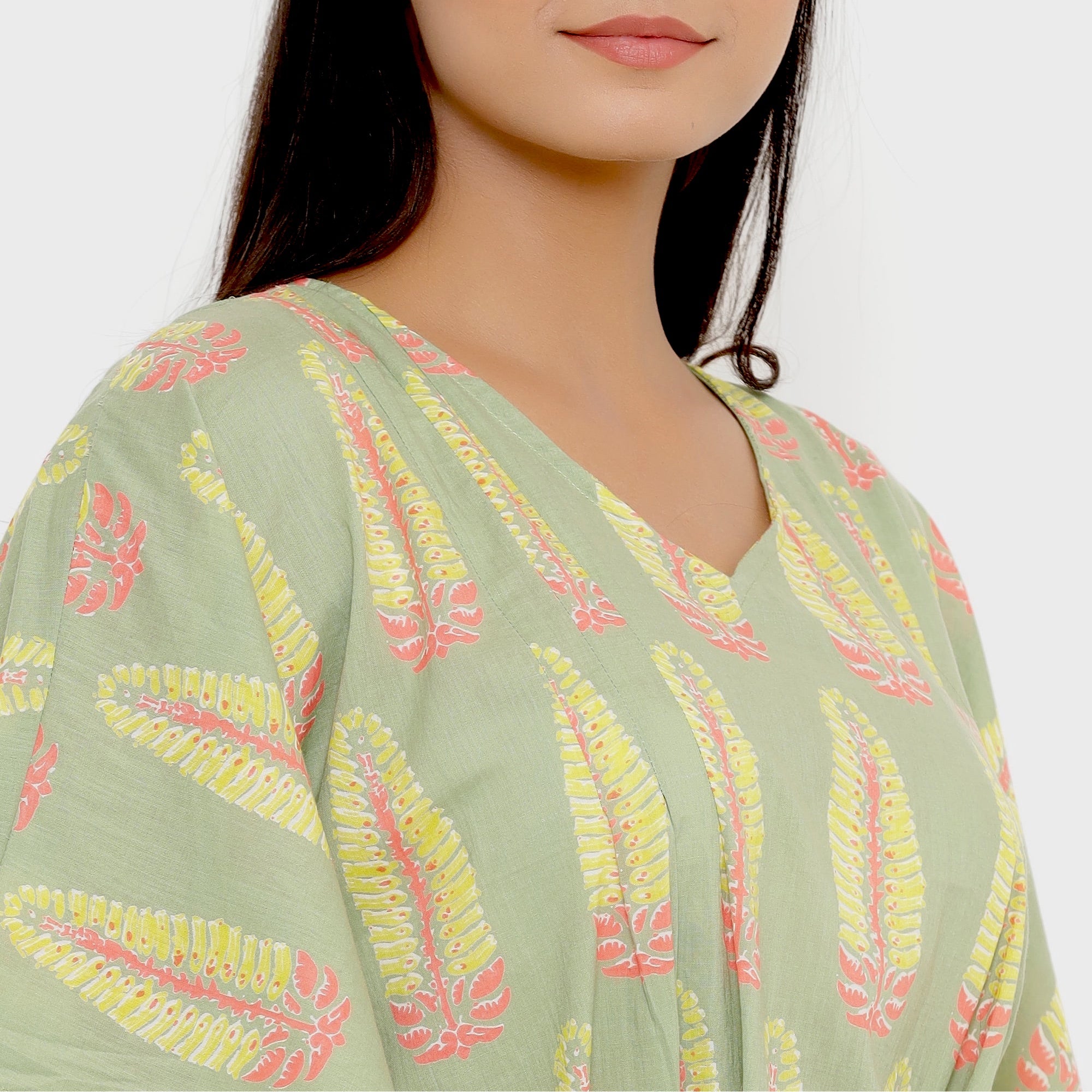 Statement Motif On Green Kaftan Pyjama