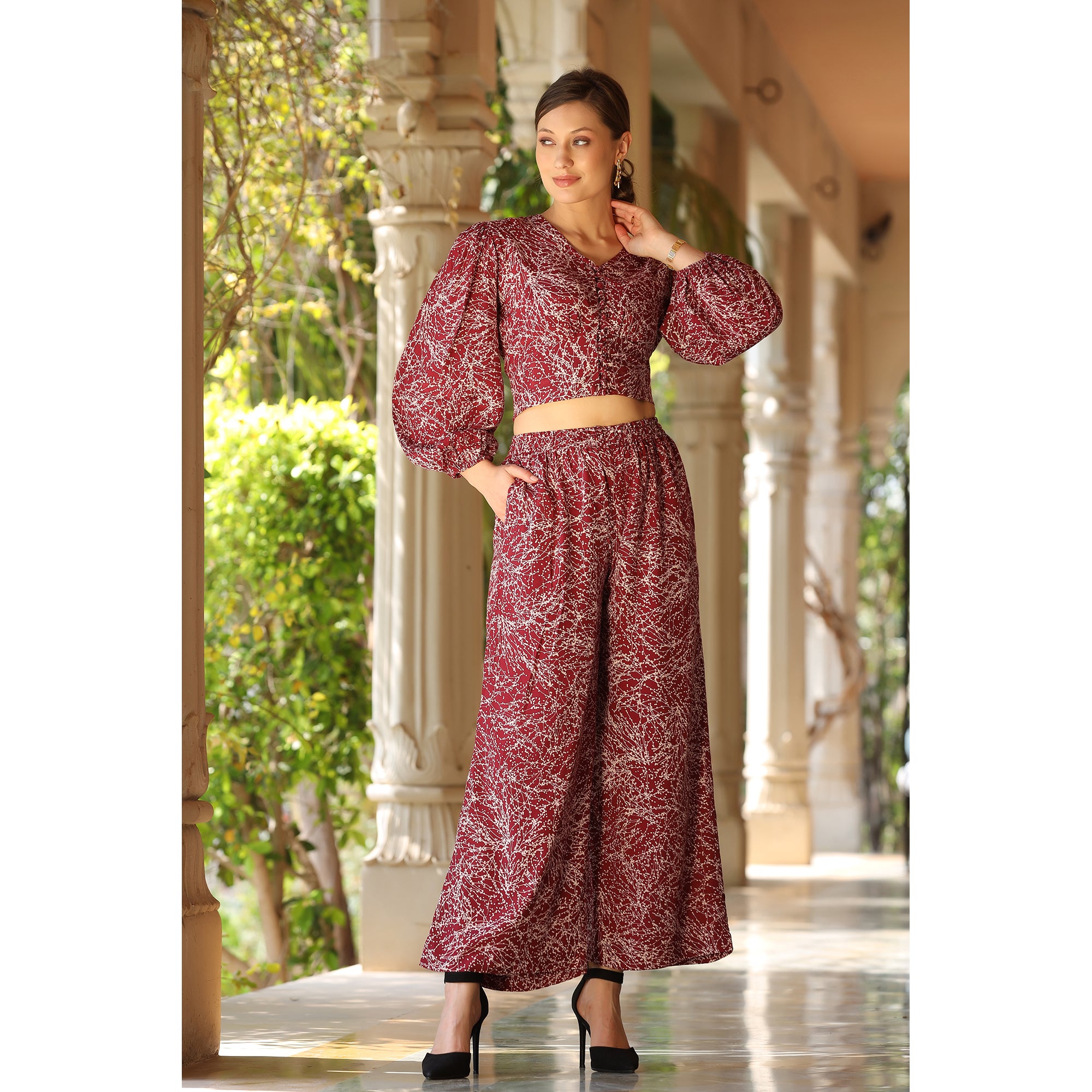 Chique Maroon Silk Co-ordinate Set