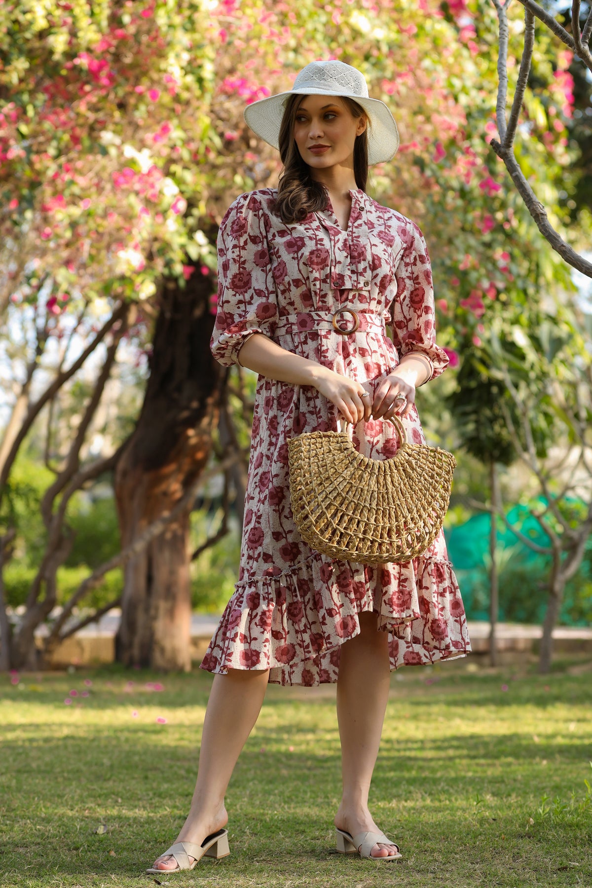 Floral Maroon Twines Cotton Dress