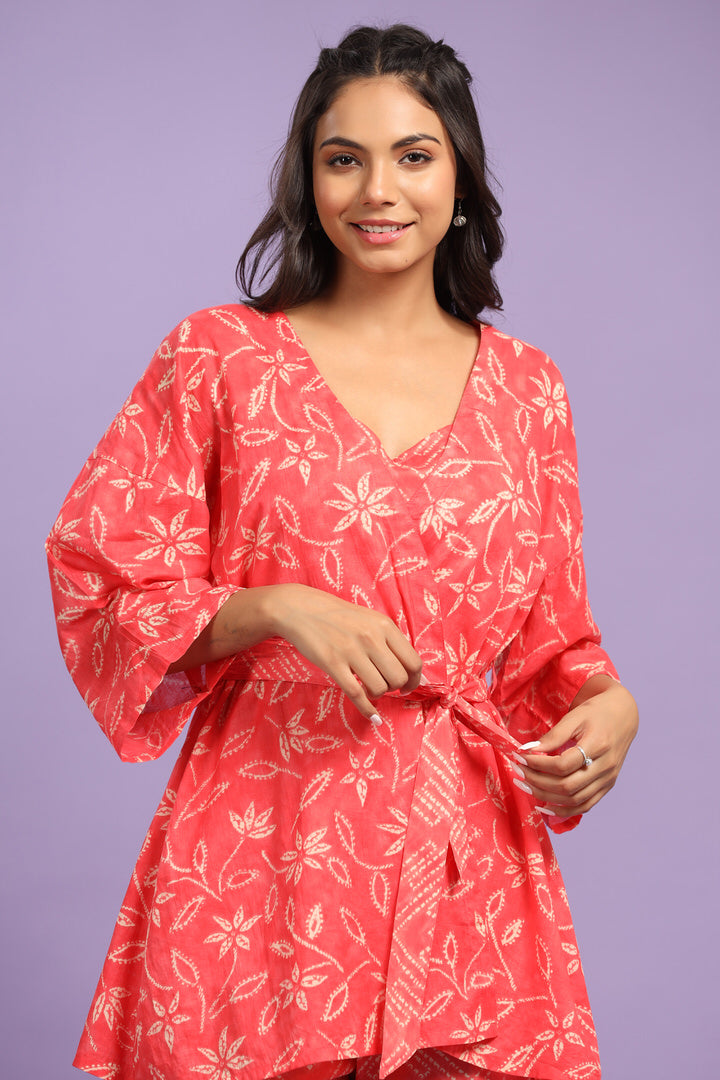 Floral Shibori on Peach Cotton Three Piece Set