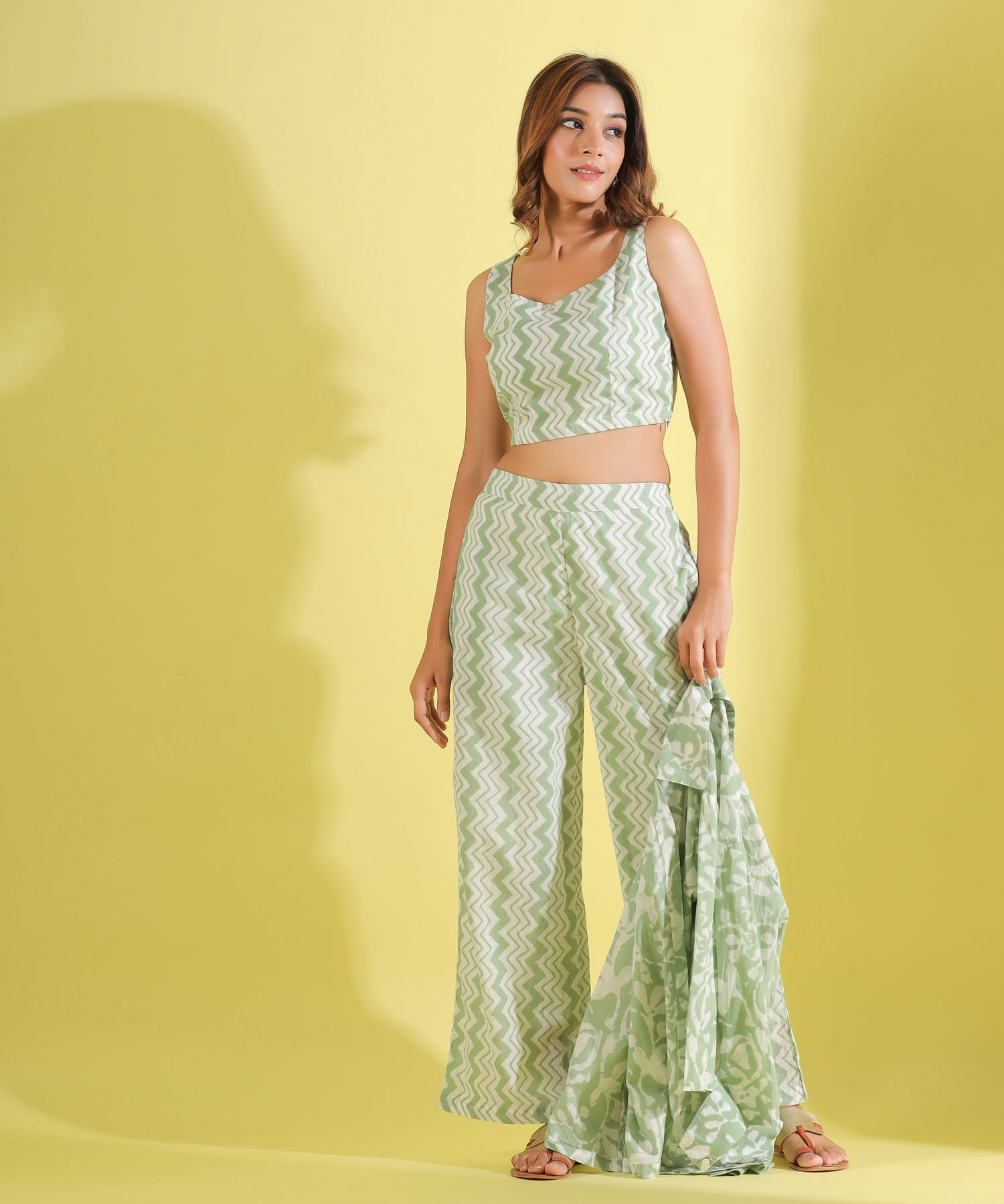 Calming Green Zigzag Cotton Three piece Set