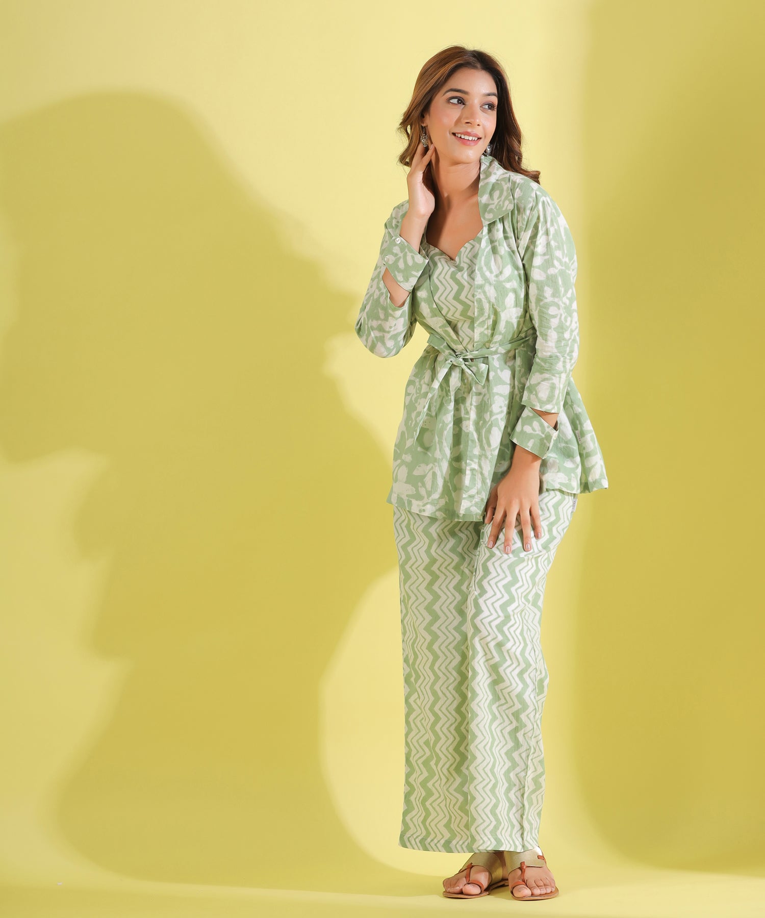 Calming Green Zigzag Cotton Three piece Set