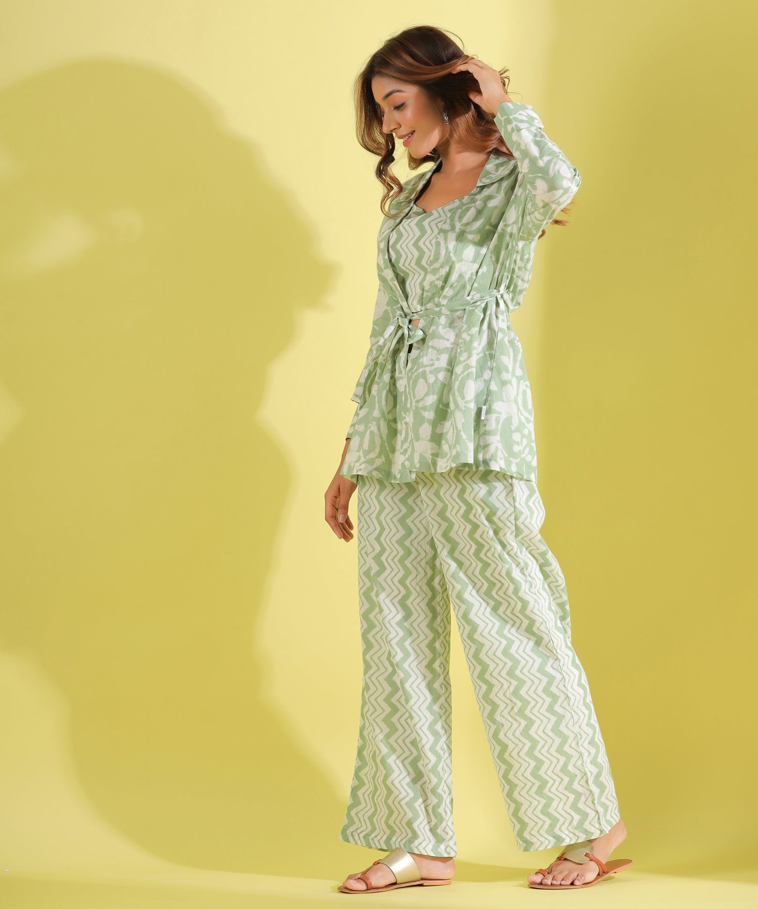 Calming Green Zigzag Cotton Three piece Set