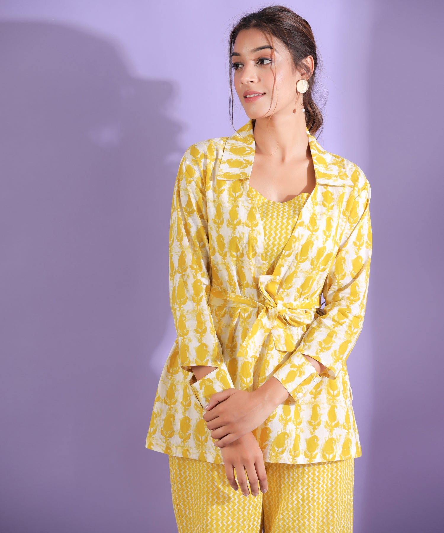 Paisley with Zigzag on Yellow Cotton Three Piece Set