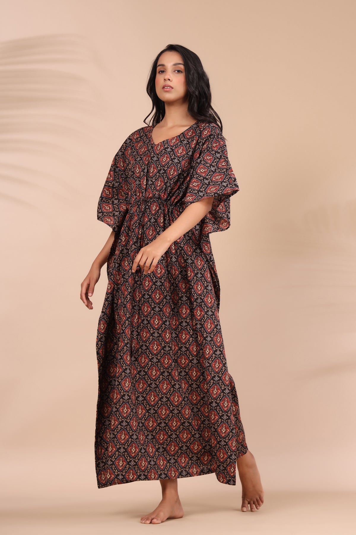 Multicoloured Jaal on Black Kaftan