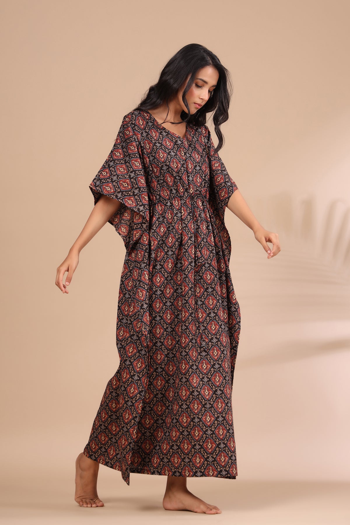 Multicoloured Jaal on Black Kaftan