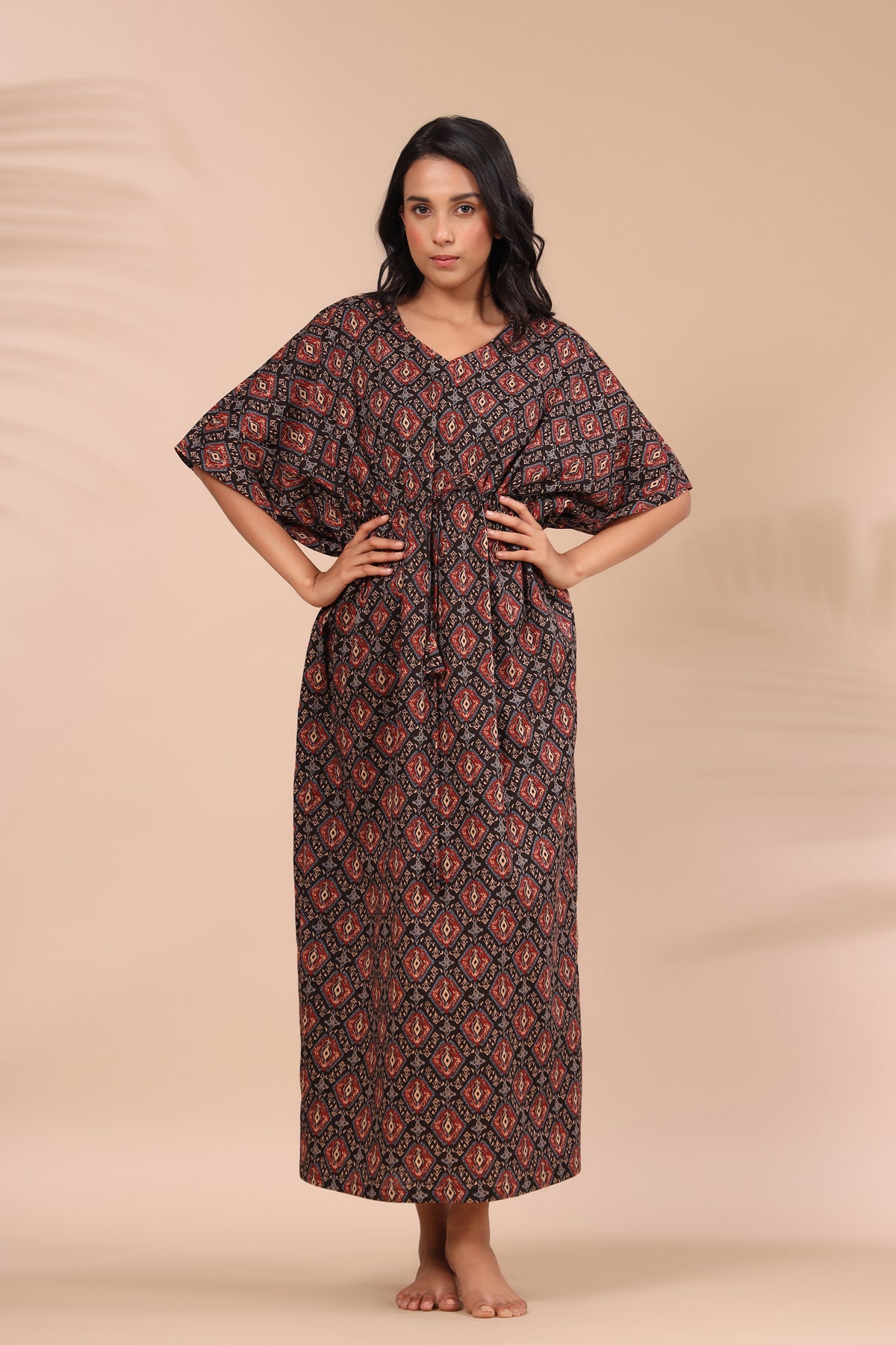 Multicoloured Jaal on Black Kaftan