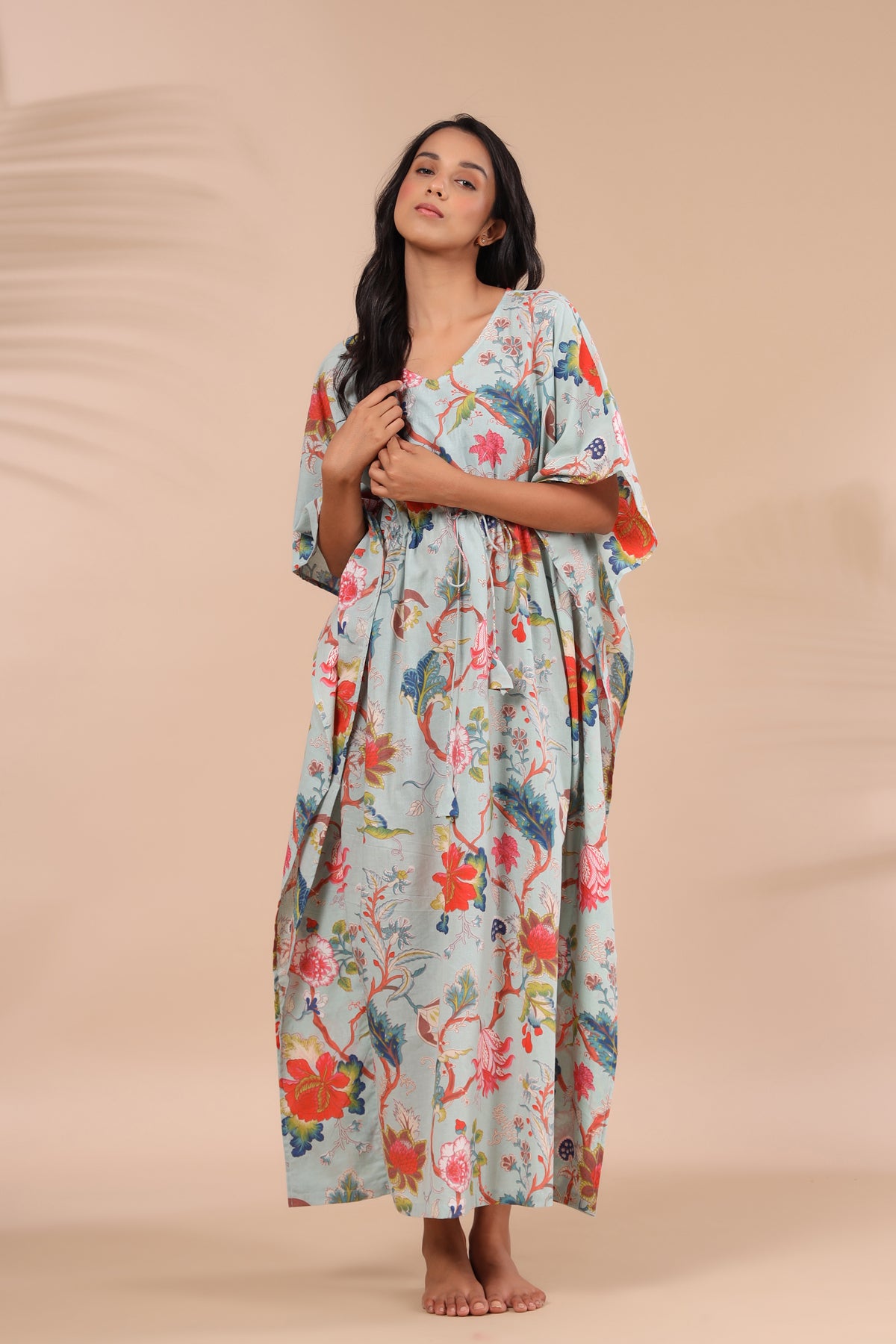 Multicoloured Jaal on Sky Blue Kaftan