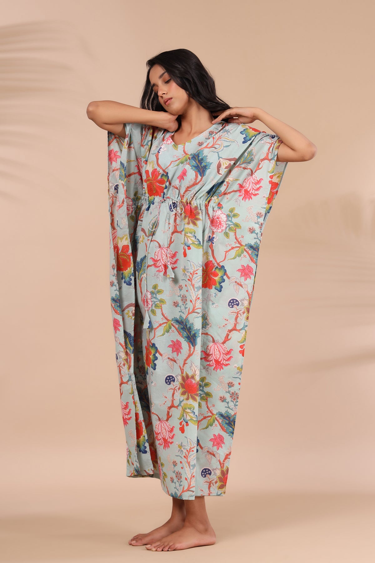 Multicoloured Jaal on Sky Blue Kaftan