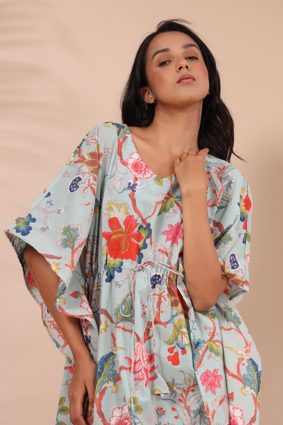 Multicoloured Jaal on Sky Blue Kaftan