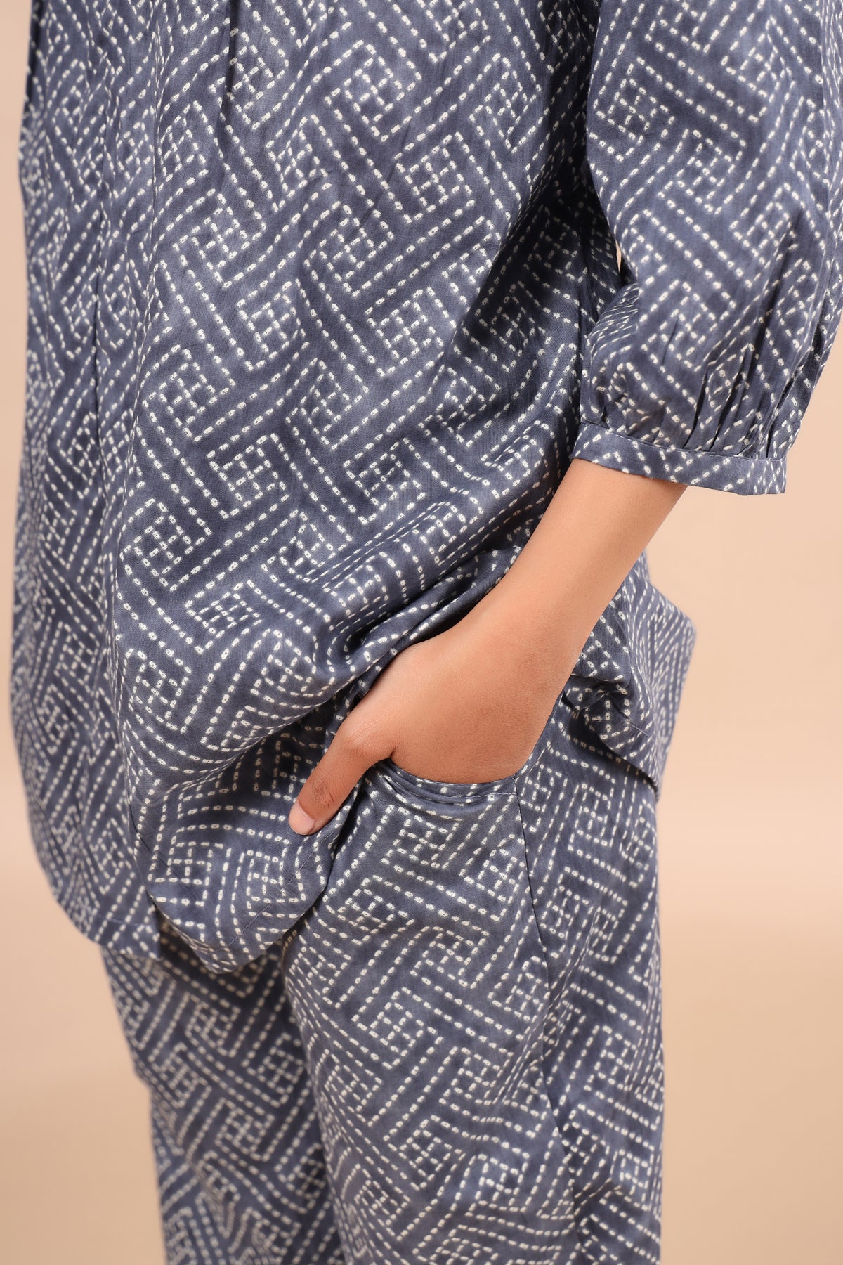 Geometrical Weaves on Charcoal Loungewear Top Set