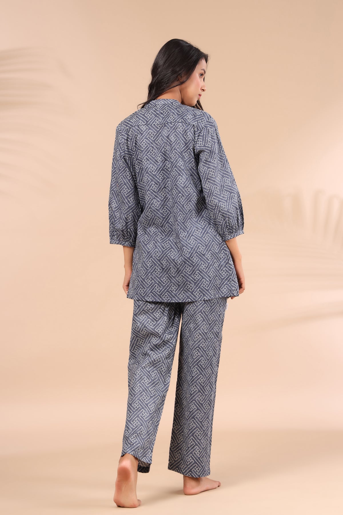 Geometrical Weaves on Charcoal Loungewear Top Set