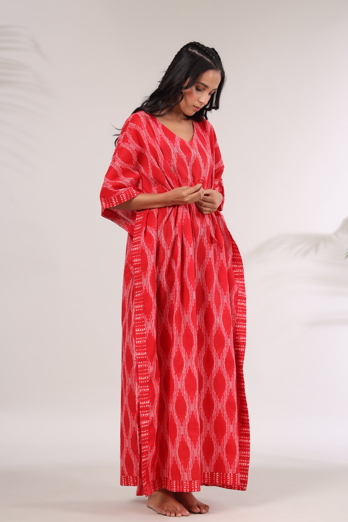 Ikat Shibori on Red Kaftan