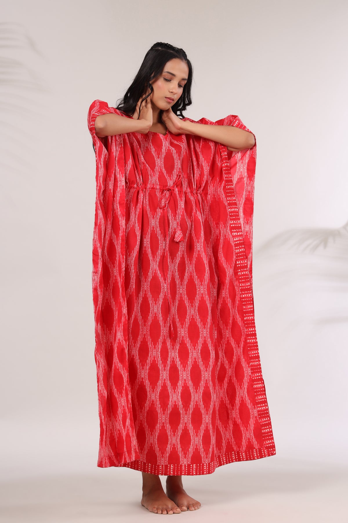 Ikat Shibori on Red Kaftan