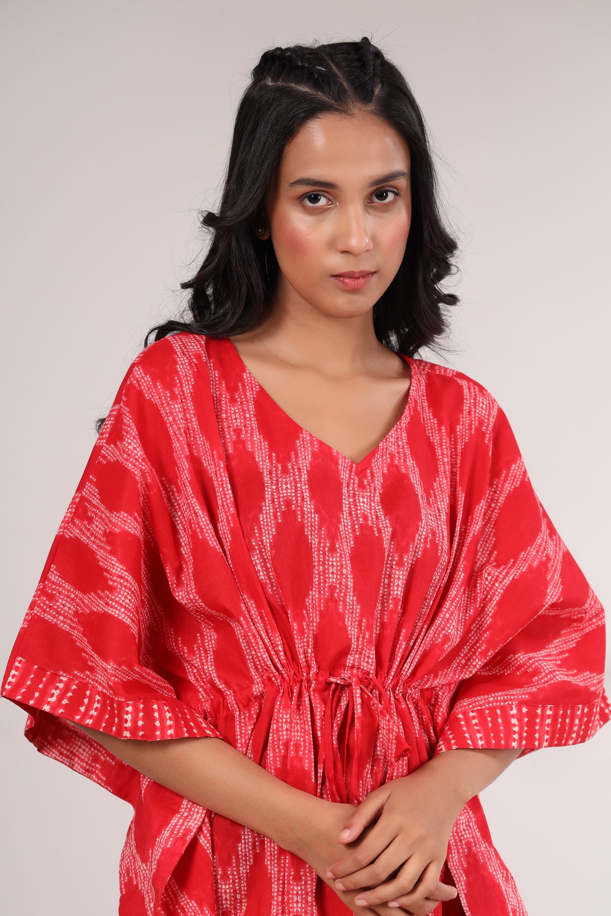 Ikat Shibori on Red Kaftan