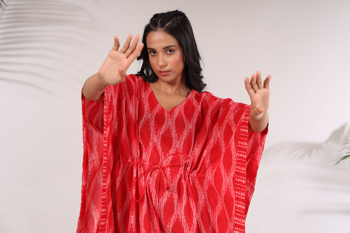 Ikat Shibori on Red Kaftan