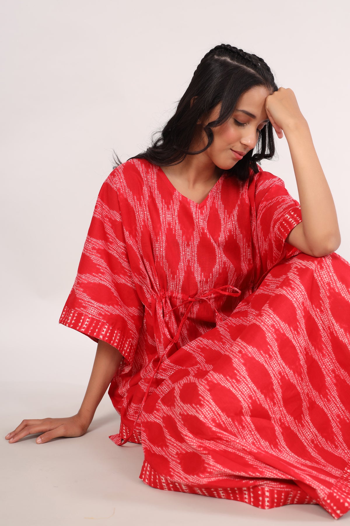 Ikat Shibori on Red Kaftan