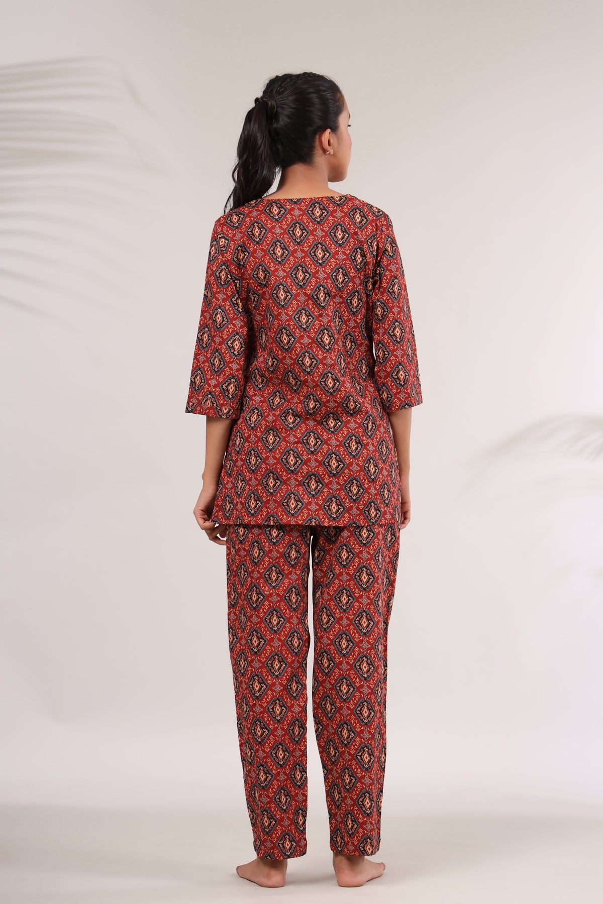 Bagru Kalamkari Print on Red Loungewear Top Set