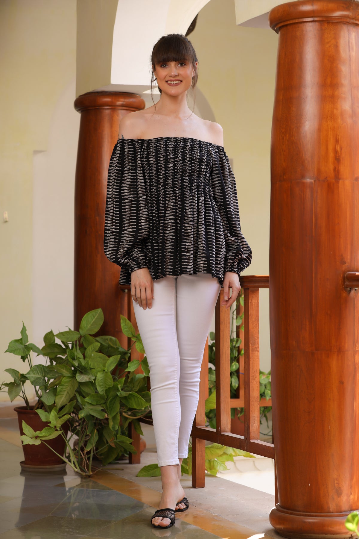 Zigzag On Black Cotton Top