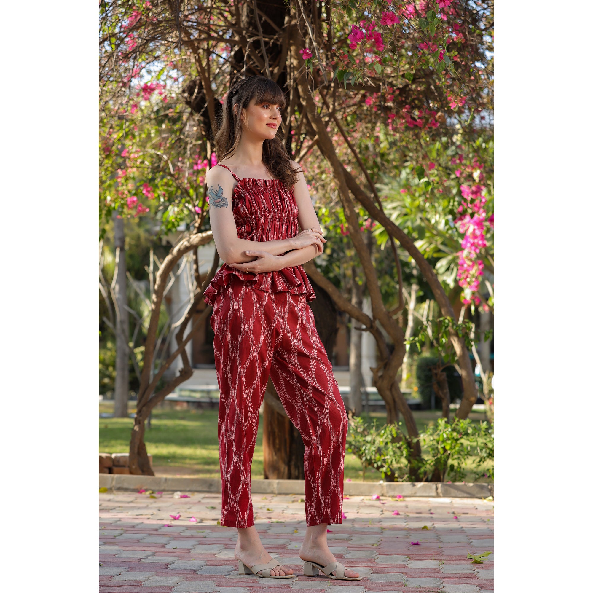 Smocked Co-ord Cotton Maroon set