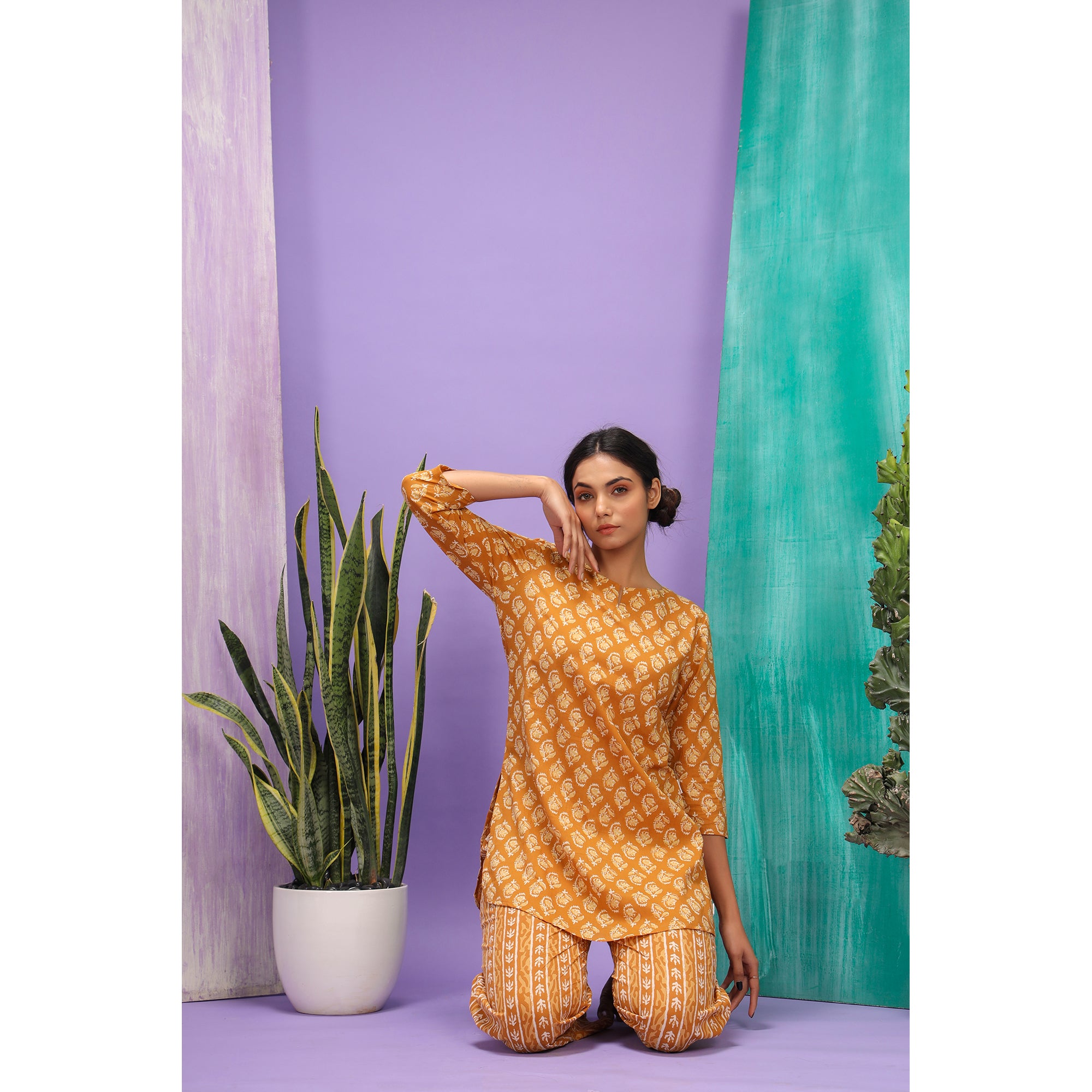 Jasmines on Mustard Loungewear Top Set