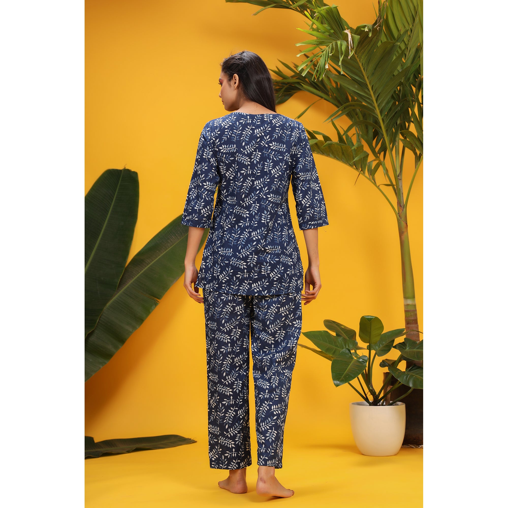 Neem Leaves on Blue Loungewear Top Set