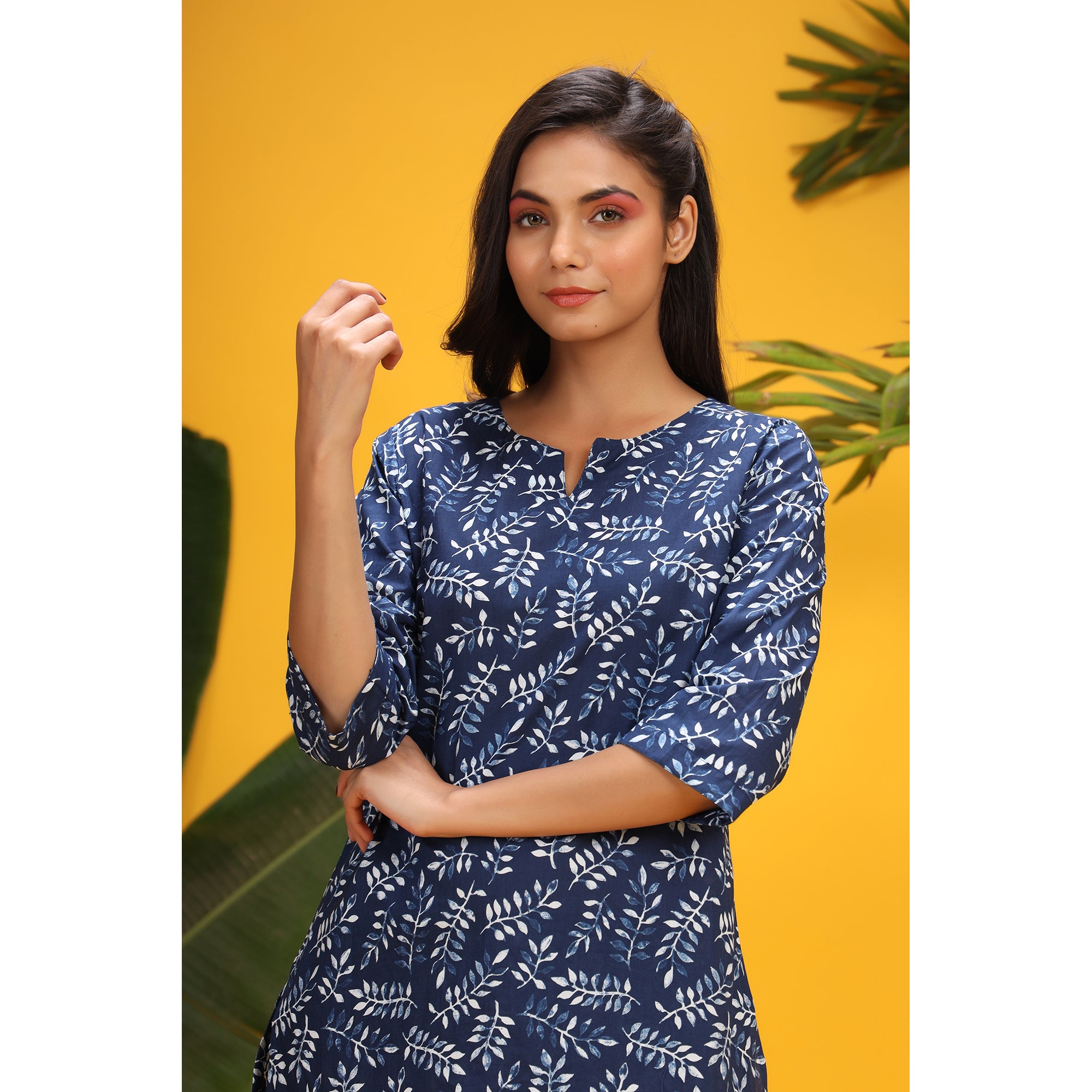 Neem Leaves on Blue Loungewear Top Set