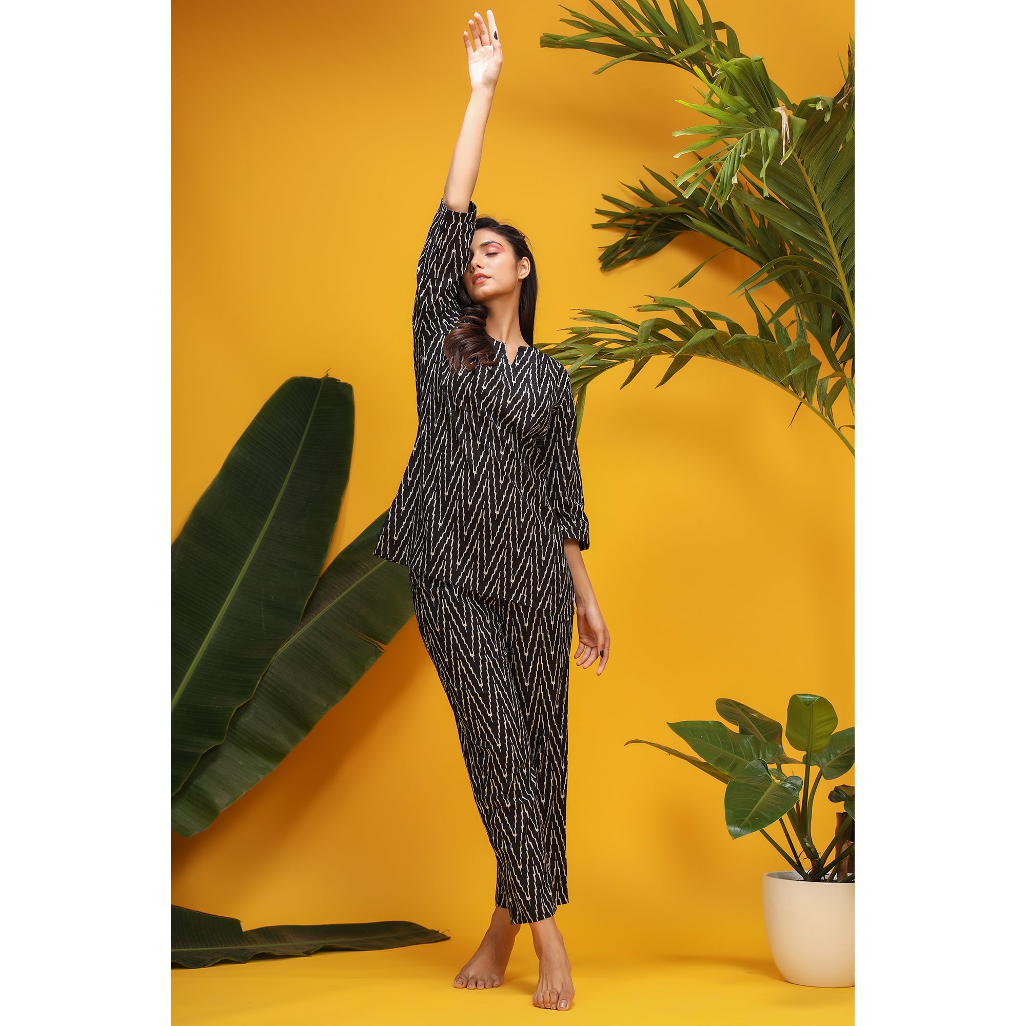 Zig Zag on Black Loungewear Top Set