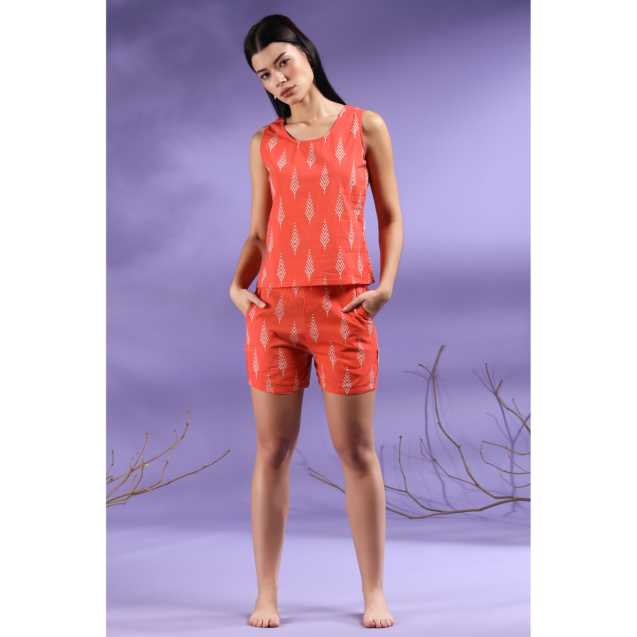 Tropical Leaves on Orange Loungewear Set