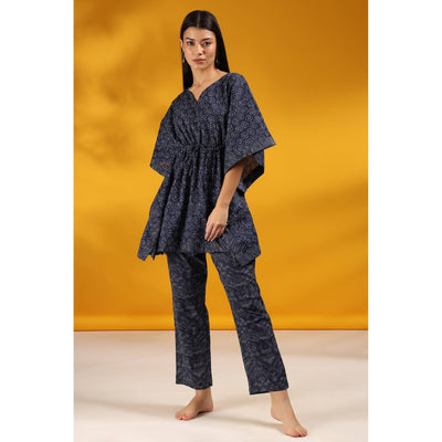 Abstract on Blue kaftan Pyjama