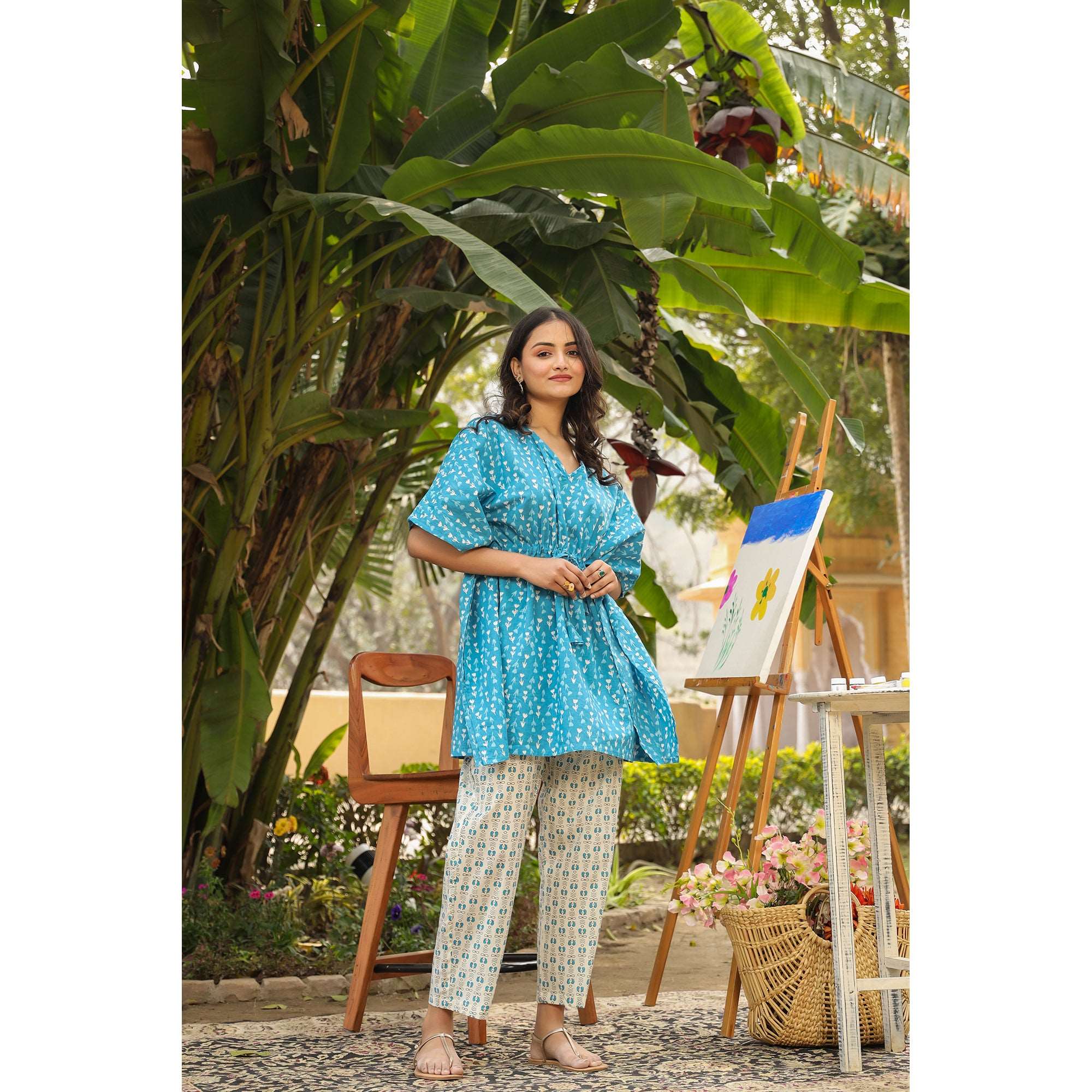 Dreamland in Blue and White Kaftan Loungewear Set